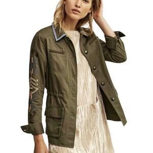 Anthropologie HEI HEI Embroidered Utility Jacket Sz XS Button Studded Boho Indie